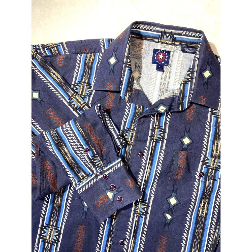 Vintage 90s Wrangler Pearl Snap Western Shirt Men's Large Cowboy Rodeo Aztec